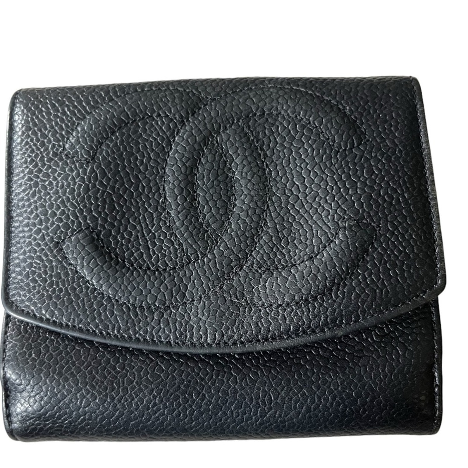 Chanel Authentic Vintage Chanel Black Caviar Leather Bifold Wallet Womens